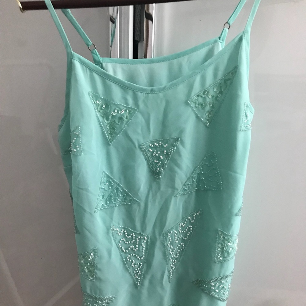 Beaded Aquamarine Spaghetti Strap
